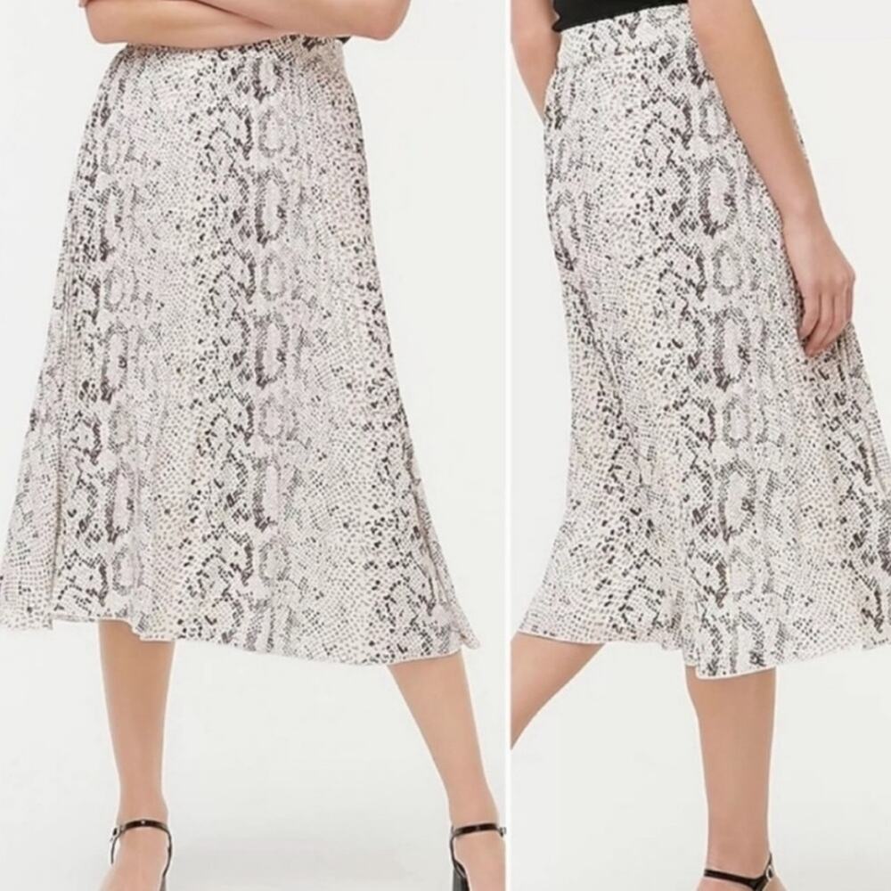 J Crew Pleated Midi Skirt AL202 Black Cream Snakeskin Python Animal Print Size 0